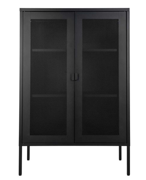 MEL, Vitrine Metall schwarz mit Gittertüren, Sideboard industriell
