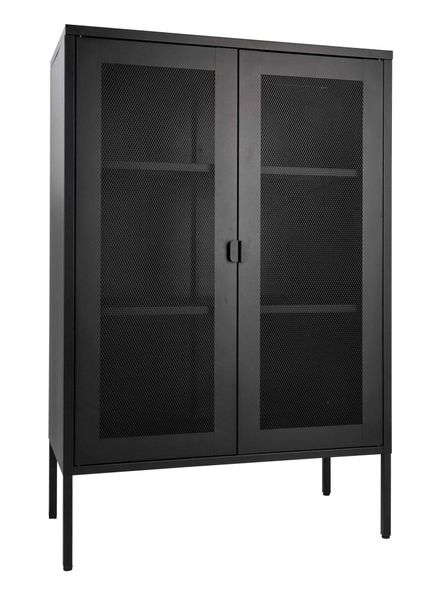 MEL, Vitrine Metall schwarz mit Gittertüren, Sideboard industriell