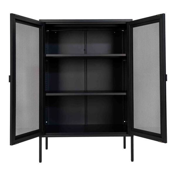 MEL, Vitrine Metall schwarz mit Gittertüren, Sideboard industriell