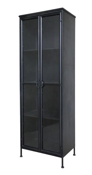 Metall Vitrine JOSI, H 184 cm schwarz vintage 2 Glastüren