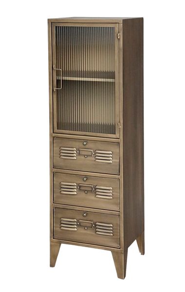 LUCI, Kleine Vitrine antik Messing 1 Glastür & 3 Klapptüren