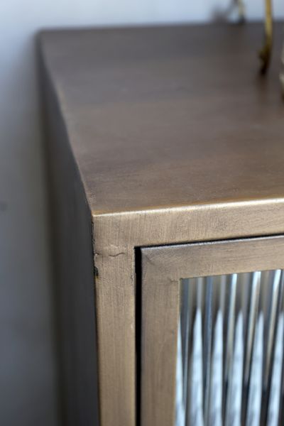 LUCI, Kleine Vitrine antik Messing 1 Glastür & 3 Klapptüren
