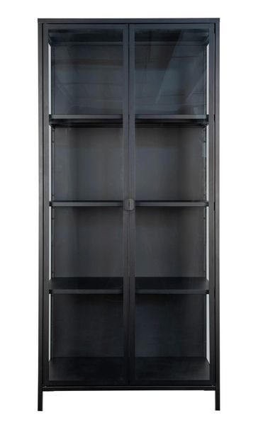 SINA, Vitrine Metall schwarz mit Glastüren H 175 cm, Vitrinenschrank
