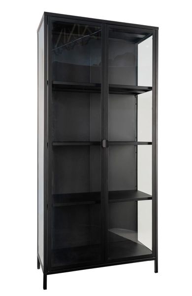 SINA, Vitrine Metall schwarz mit Glastüren H 175 cm, Vitrinenschrank