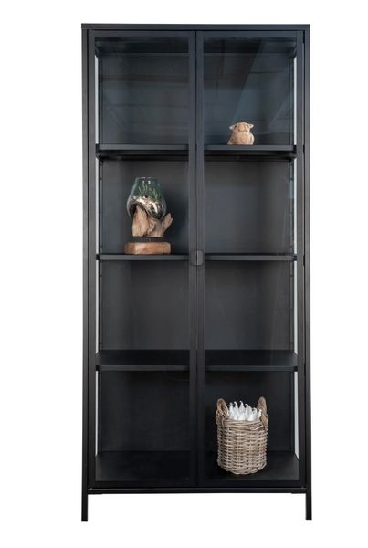 SINA, Vitrine Metall schwarz mit Glastüren H 175 cm, Vitrinenschrank
