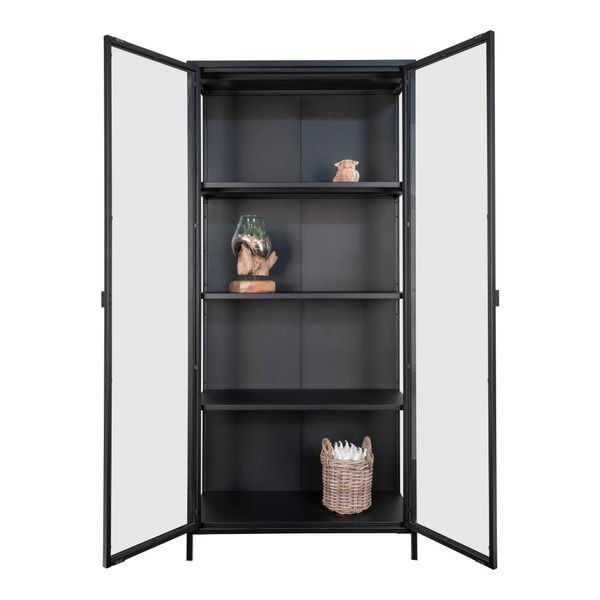 SINA, Vitrine Metall schwarz mit Glastüren H 175 cm, Vitrinenschrank