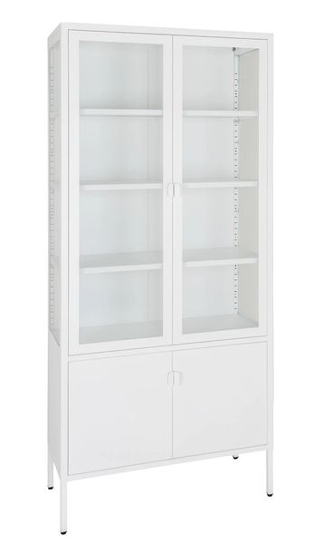 STENA, Vitrine weiß Metall 4 Türen im Industriedesign