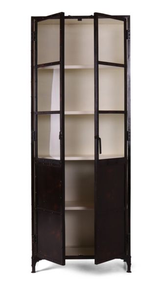 Metall Vitrine ZORA H 210 cm vintage braun-weiß industrial