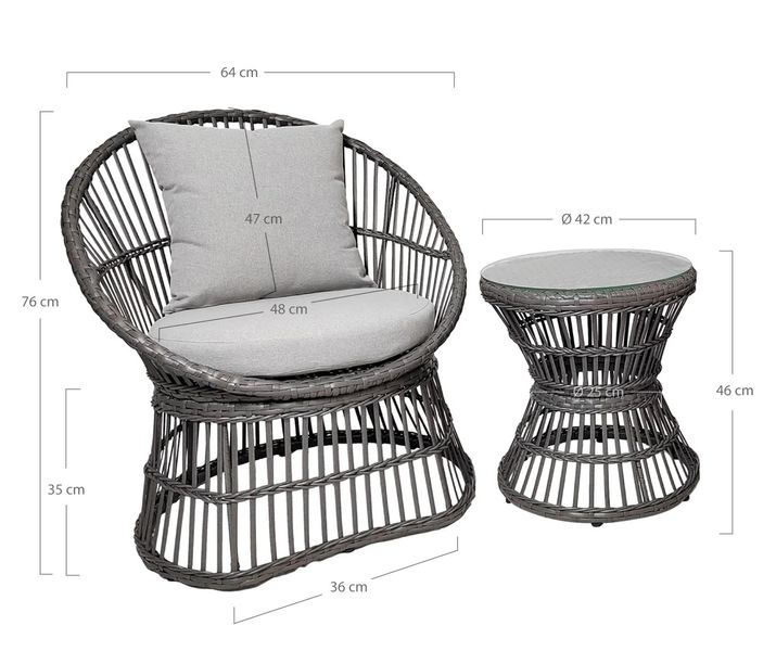 NANA, Garten Lounge-Set 3er Set Polyrattan grau