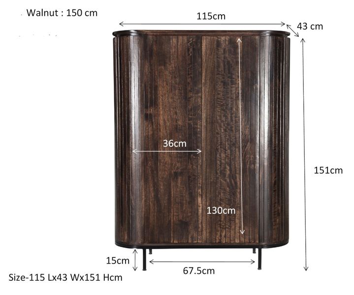 NORA, Designer Schrank oval 150 cm Holz & Stahlbeine, Highboard