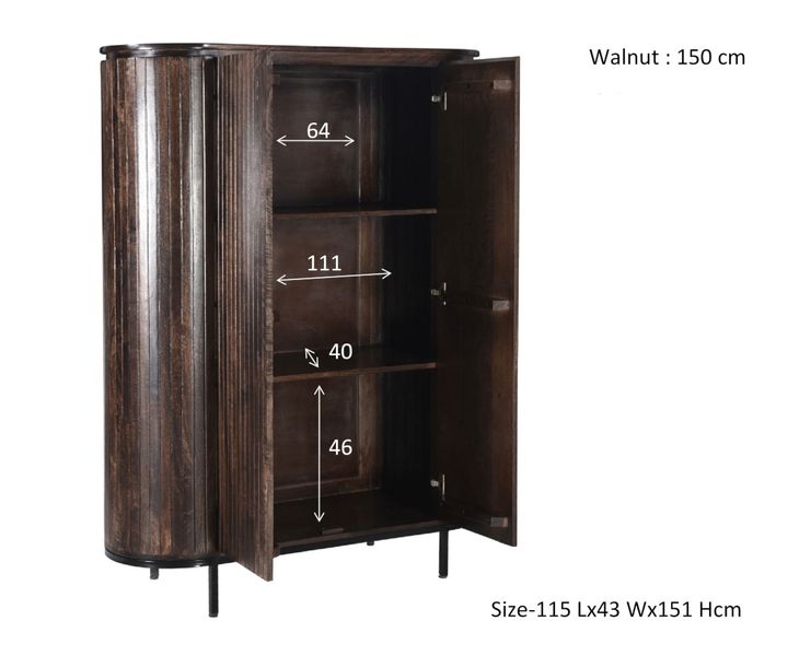 NORA, Designer Schrank oval 150 cm Holz & Stahlbeine, Highboard