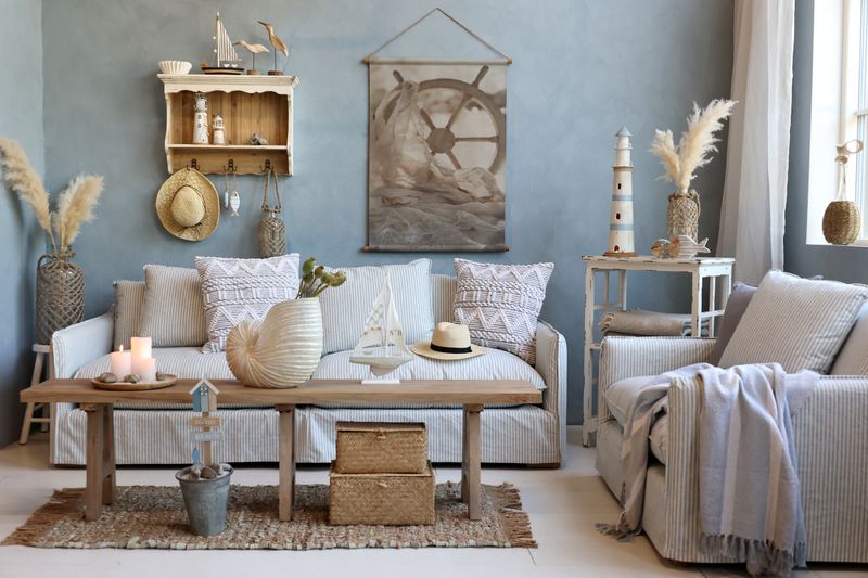 Matz Möbel Landhaus Sofa NELE blau-creme gestreift 3 Sitzer
