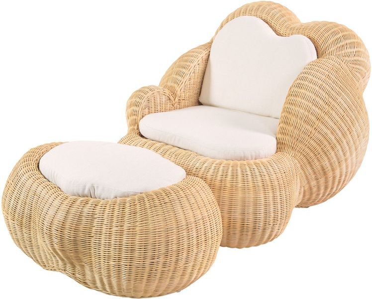 Sessel aus Rattan mit weißen Kissen "Sessel Art-Kunst Wolke"
