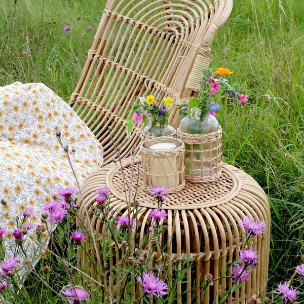 HELLA, Garten Liegestuhl mit Beistelltisch Rattan