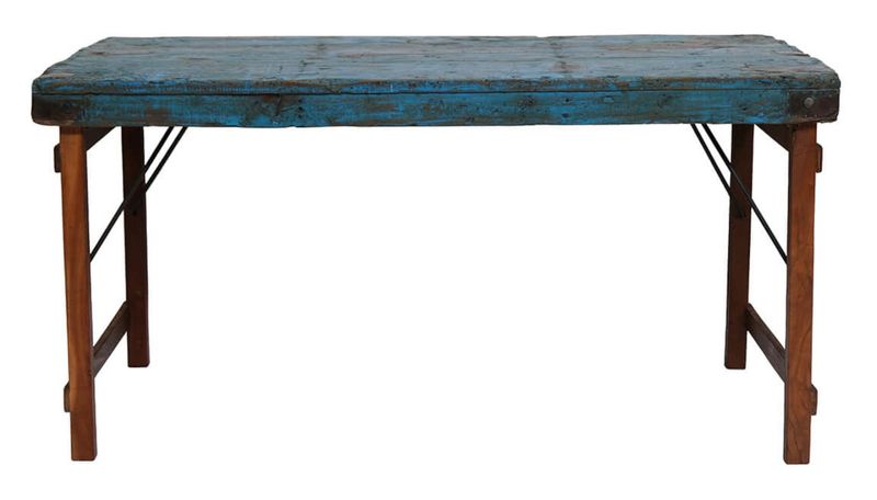 SURA, Bistrotisch recyceltes Holz blau shabby, Esstisch