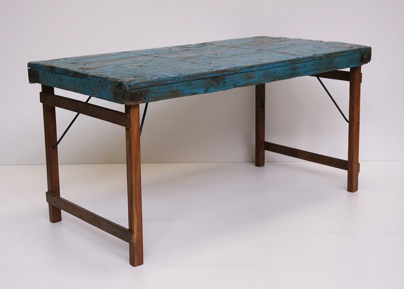 SURA, Bistrotisch recyceltes Holz blau shabby, Esstisch