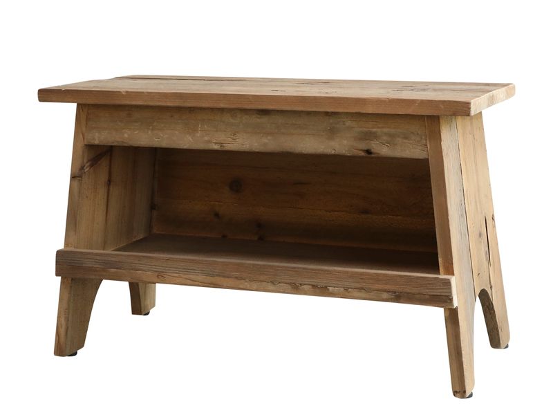 JAN, kleine Bank, Hocker B 50 cm mit Ablage aus Recyclingholz