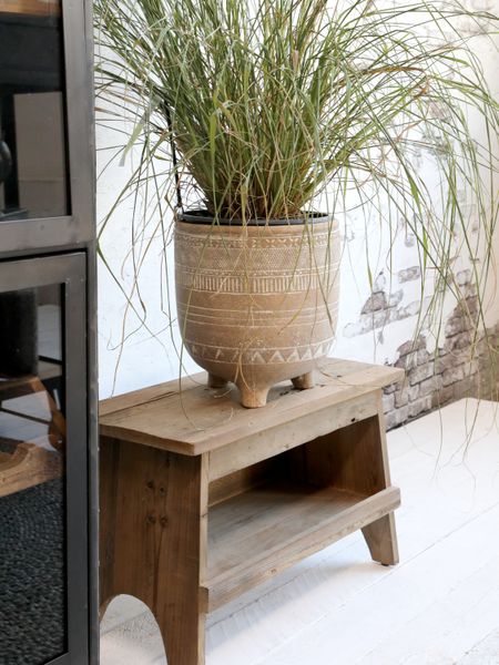 JAN, kleine Bank, Hocker B 50 cm mit Ablage aus Recyclingholz