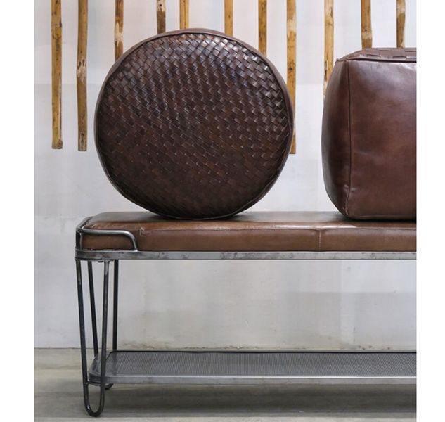 Rundes Bodenkissen, Lederpouf H 38*D 48 cm Büffelleder