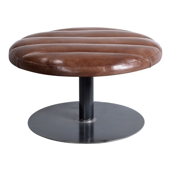 SANDY, Hocker rund 75 cm Lederpolster & Stahlfuß Mittelsäule industriedesign