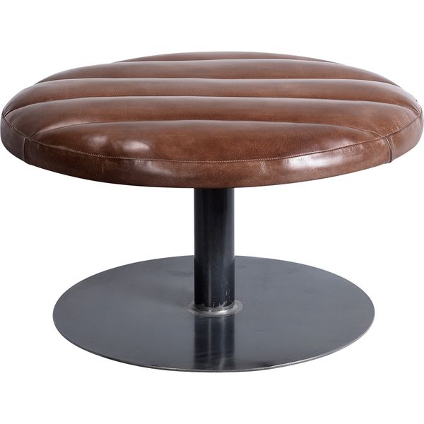 SANDY, Hocker rund 75 cm Lederpolster & Stahlfuß Mittelsäule industriedesign