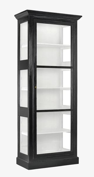 NELLY, Schmale Vitrine Holz schwarz-weiß im Landhausstil