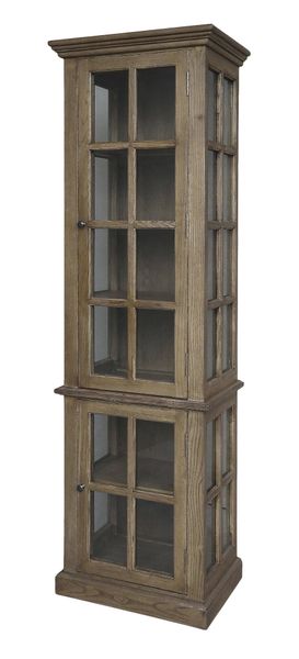RIKO, Schmale natur Holz Vitrine mit 2 Türen im Landhausstil