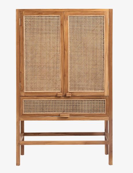 VITA, Schrank Holz-Rattan, Wohnzimmerschrank mit Wiener Geflecht