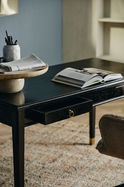 Schreibtisch ELLA schwarz-gold B 140 cm 2 Schubladen