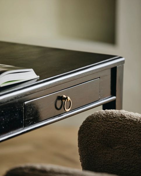 Schreibtisch ELLA schwarz-gold B 140 cm 2 Schubladen