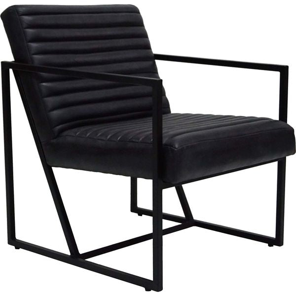 TISA, Ledersessel schwarz, Lounge-Sessel aus Leder mit Metallgestell