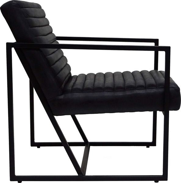 TISA, Ledersessel schwarz, Lounge-Sessel aus Leder mit Metallgestell