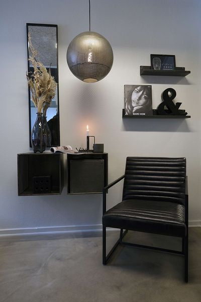 TED, Ledersessel schwarz Metallgestell, stylischer Lounge-Sessel