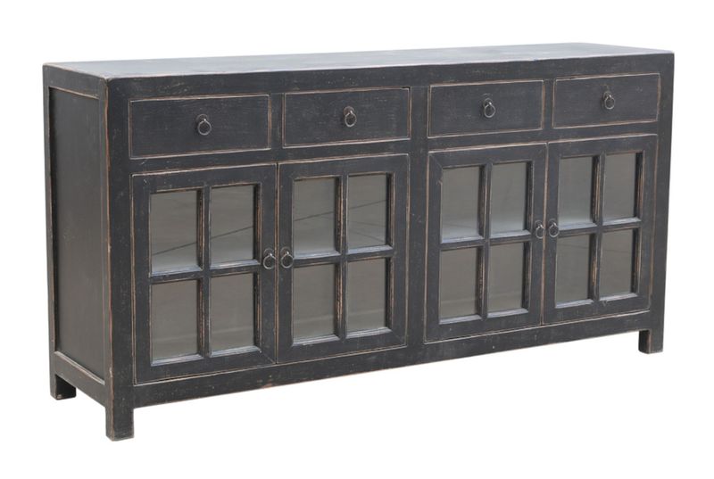 Sideboard-Vitrine SELLI Altholz B 180 cm schwarz vintage