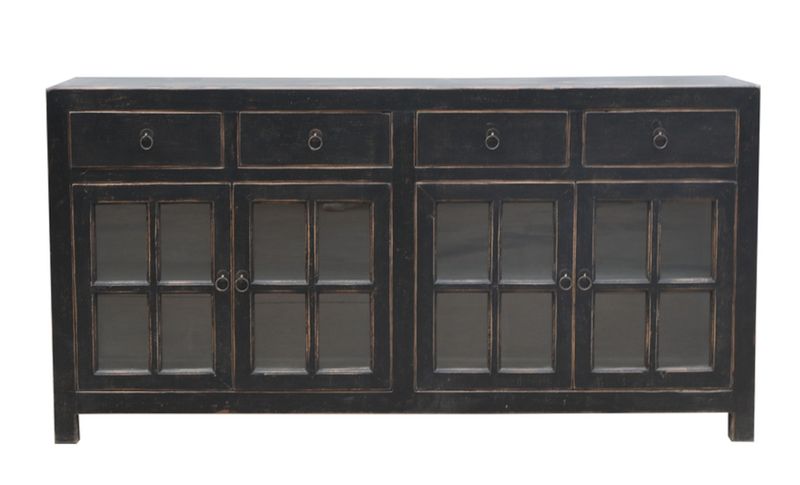 Sideboard-Vitrine SELLI Altholz B 180 cm schwarz vintage