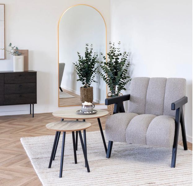FLORA 2, Sessel Stoff beige-sand, schwarze Holz Armlehne
