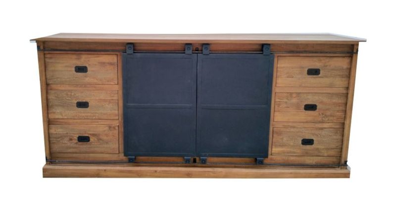 MELLI, Anrichte 200 cm Holz mit 2 Metall Schiebetüren Industriedesign