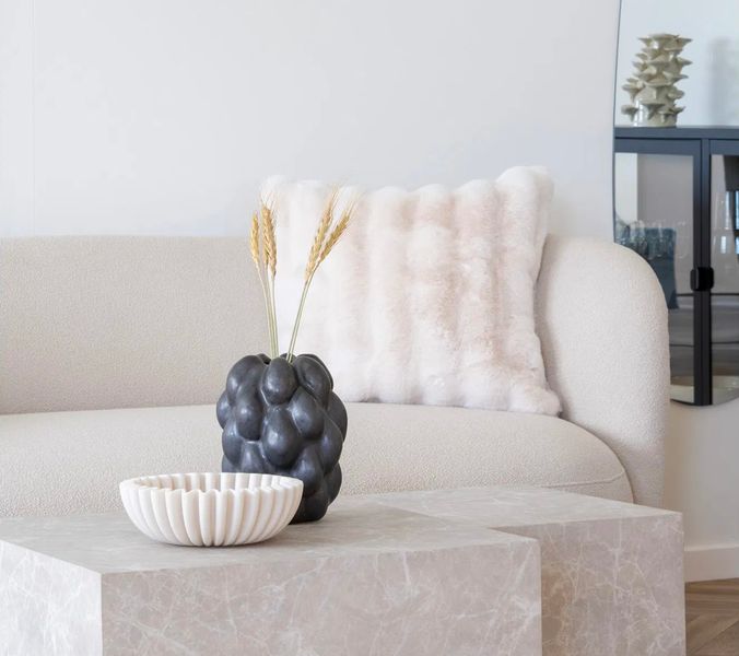 KONO, Plüschiges Stoffsofa B 180 cm beige-sand halbrund