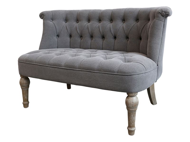 LILO, Landhaus Sofa 2 Sitzer grauer Stoff Chesterfield Stil
