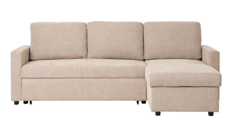BELA, Sofa 2 Sitzer und Récamiere, Schlafcouch Stoff beige