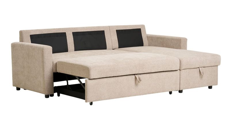BELA, Sofa 2 Sitzer und Récamiere, Schlafcouch Stoff beige