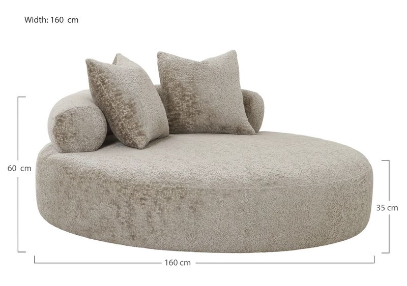 AIRA, Polsterliege, Tagesbett dunkel-beige rund D 160 cm