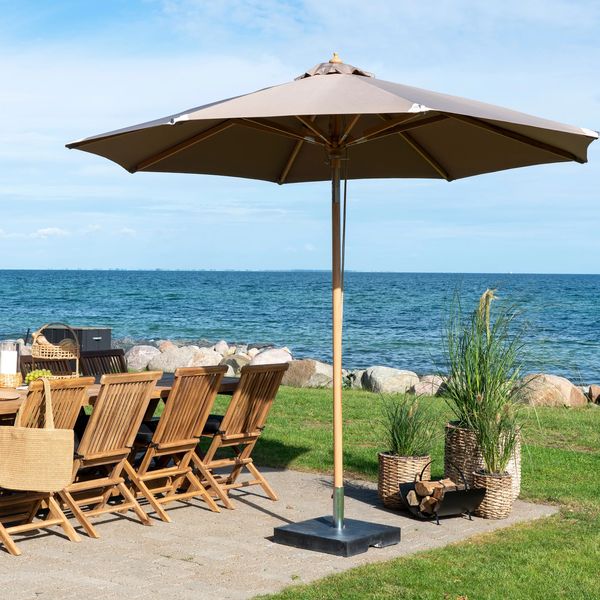 LISA, Sonnenschirm rund D 300 cm beiger Stoff & Holz Gestell