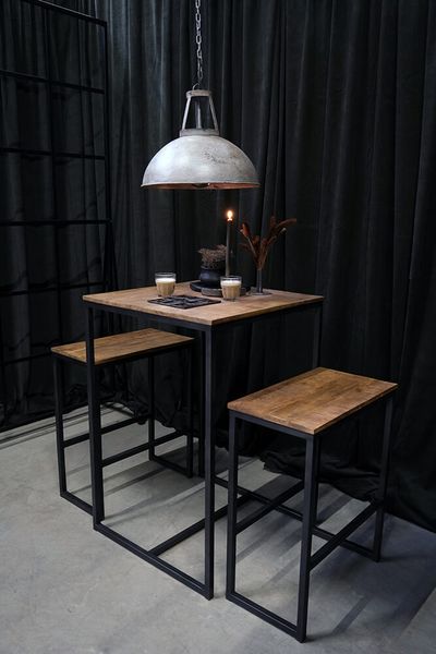Matz-Möbel Stehtisch & 2 Bänke Set ESRA Holz-Metall Industriedesign