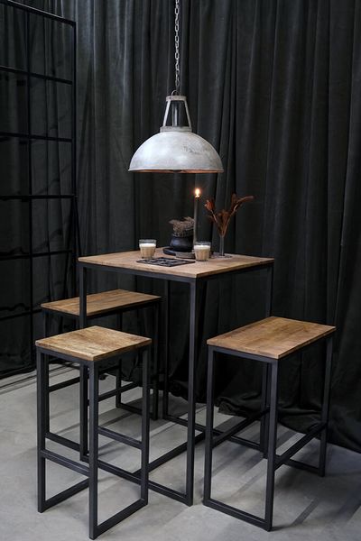Matz-Möbel Stehtisch & 2 Bänke Set ESRA Holz-Metall Industriedesign