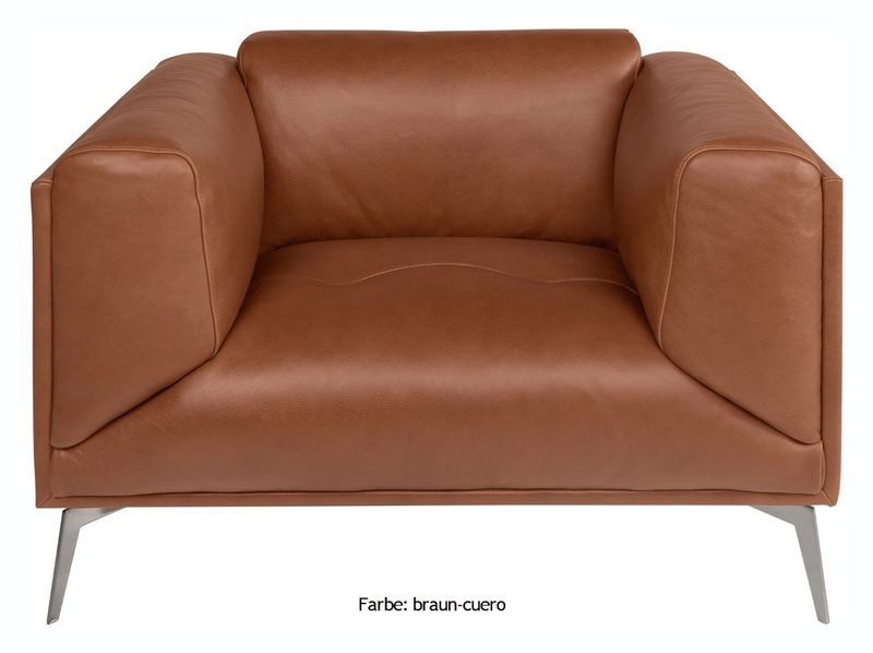 BARA, stylischer Ledersessel naturbelassenes Leder in braunen Farben und schwarz