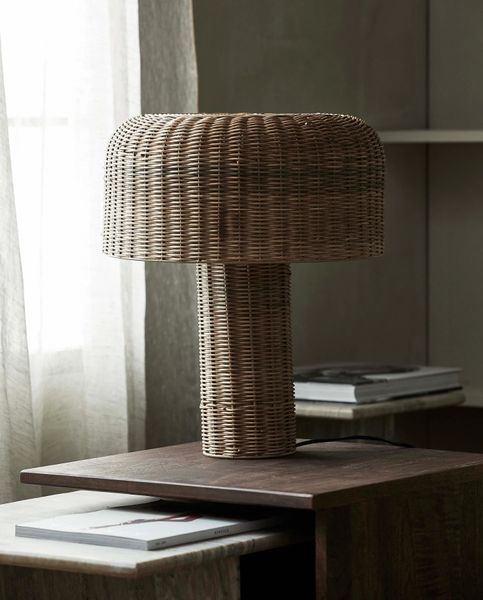 TONI, Tischlampe rund Rattan Landhausstil
