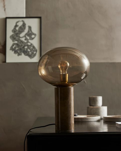 BESS, Tischlampe rund Rauchglas & Marmor