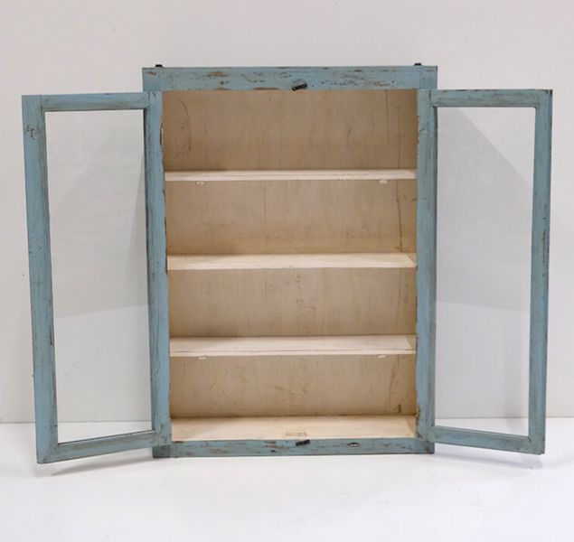 Alte Wandvitrine TONI shabby blau Landhausstil, Recycling Vitrine