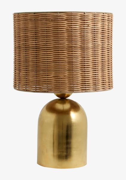 TRACE, Tischlampe rund mit Gold-Finish und Schilfrohr Schirm